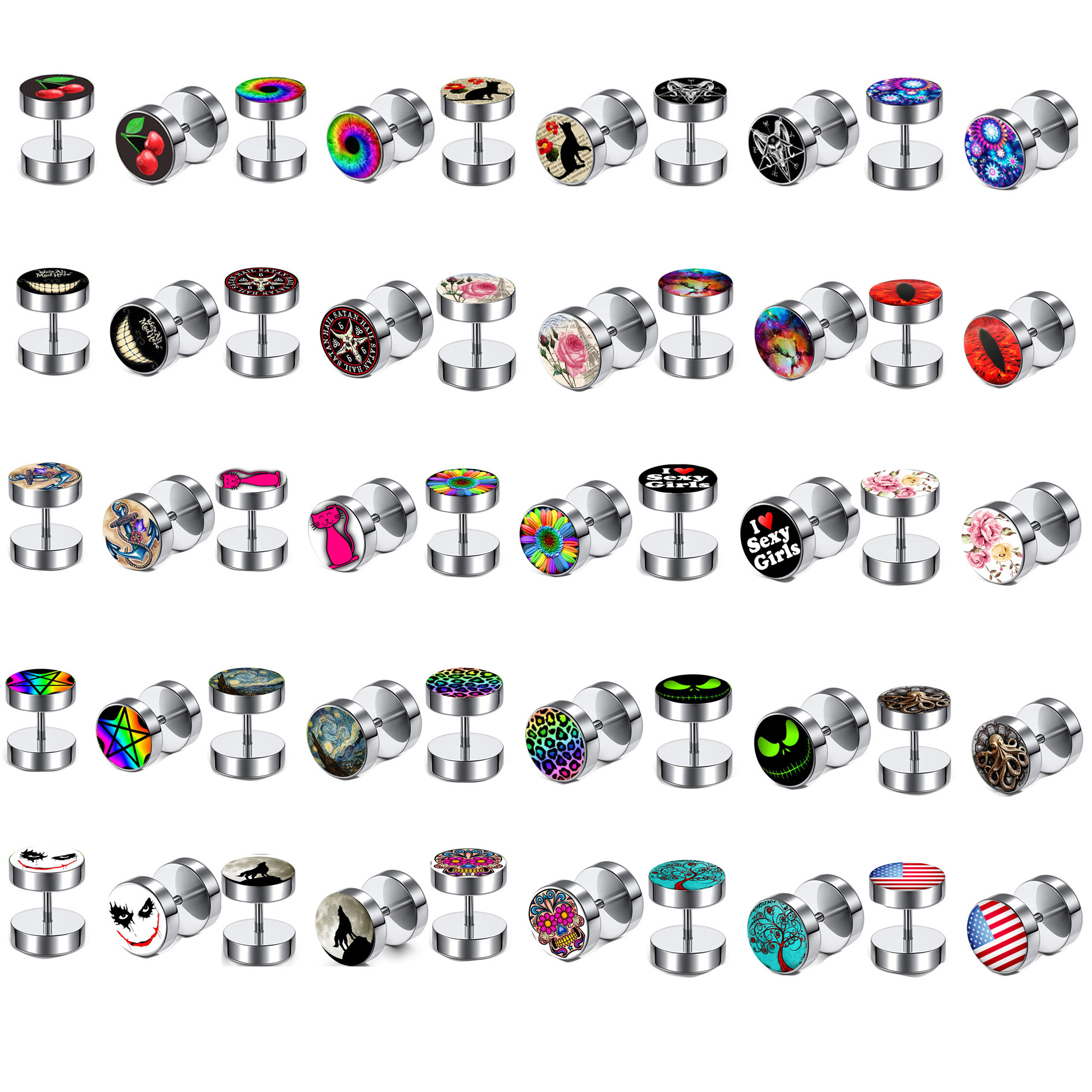 S8MM Eyeball Black Screw Stud Earrings for Men Women Steel Ear Plug Tunnel Cheater Ear Stud Body Piercing Kit