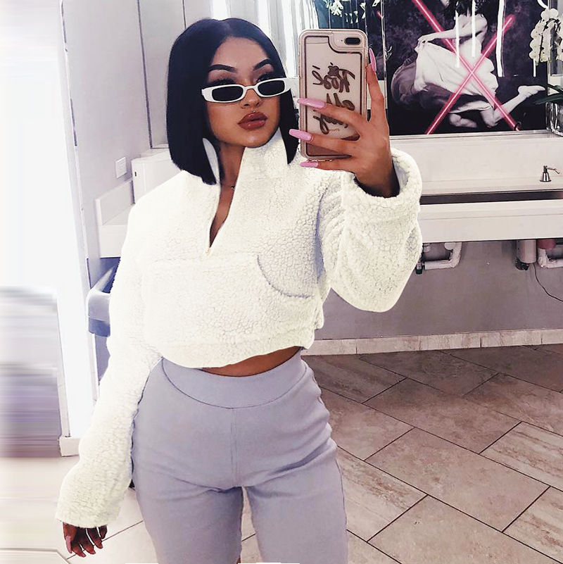 LAITE H2047 зима горячая распродажа на заказ пустая молния укороченный топ crewneck свитшоты Женские флисовые свитшоты