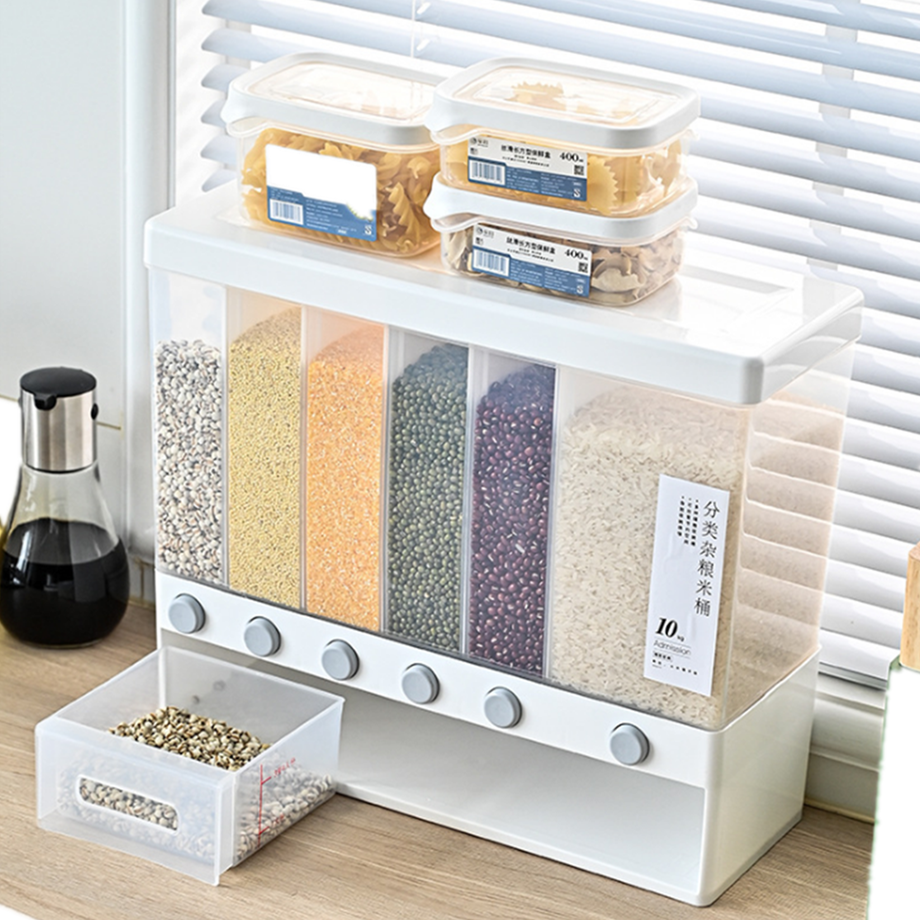 High quality Tabletop plastic dry food cereal rice dispenser storage container box for kitchen