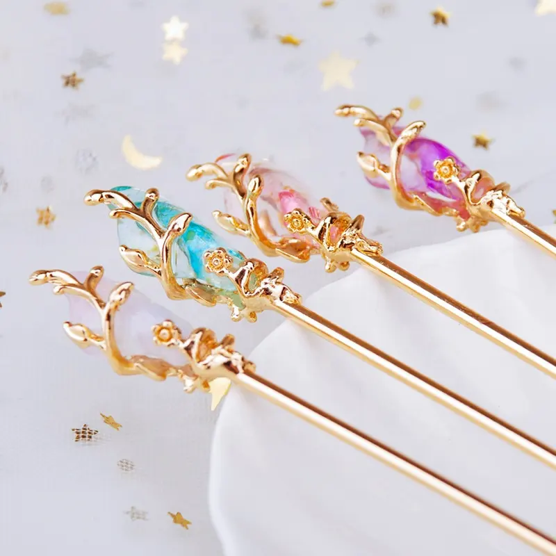 Vintage Coloured Glaze Metal Hair Style Chop Stick Wand Chinese Beautiful Women Stick Pin Accessories Hair Chopstick For Hair