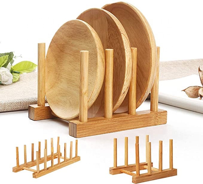 Natural Wooden Bamboo Kitchen Drying Drainer Dish Racks Kitchen Cabinet