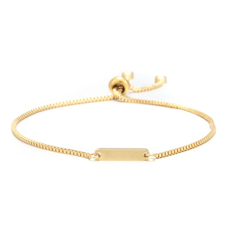 DIY Jewelry Real Gold Plated Box Chain Bar Slider Bracelet Stainless Steel Laser Engraved Name Rectangle Blank Bracelet