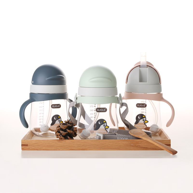Baby drinking cup high quality super wide-neck baby straw sippy baby cup with handles and straps