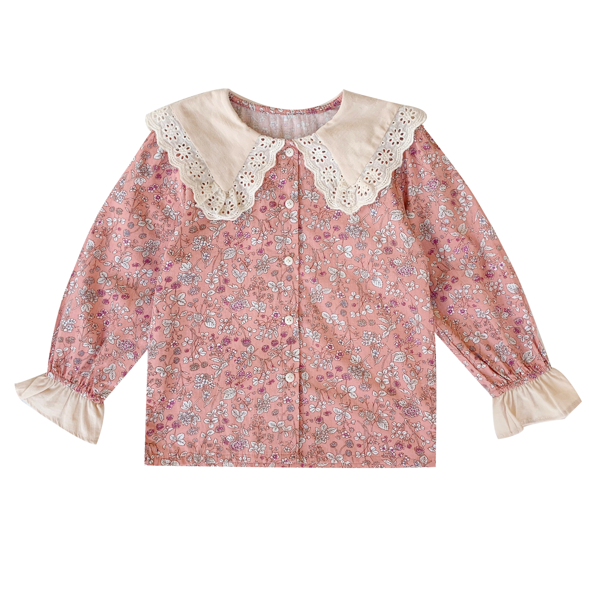 5529/new Korean version of girl's long-sleeved floral top lapel blouse fashionable for children and babies flower tshirt fall