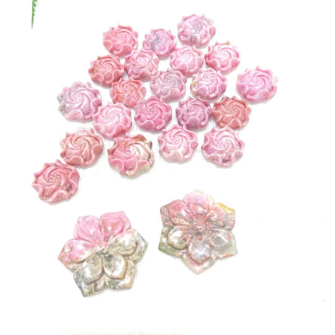 Wholesale sale well low price Hand craved Crystal Rhodonite Peony flower carving