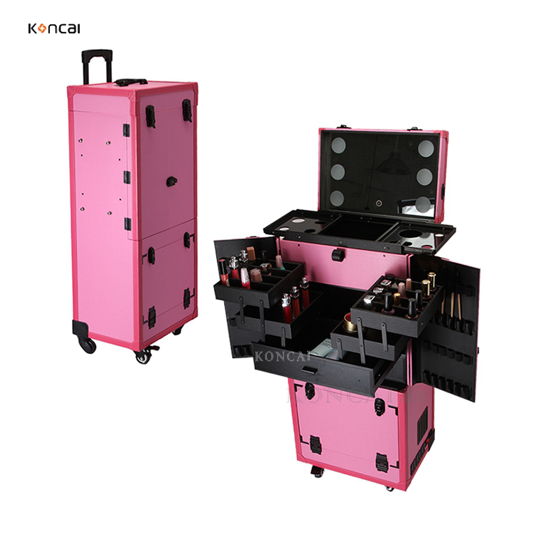 Professional roll makeup case with light hairdressing makeup trolley cosmetic bag baber case salon styling stations
