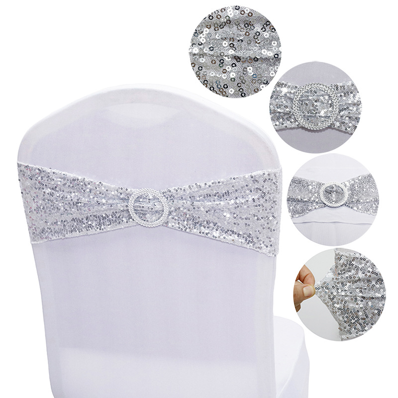 Cheaper Sequins Chair Bands Elastic Spandex Royal Stretch Chair Sashes Banquet Home Party Hotel Wedding Decorative
