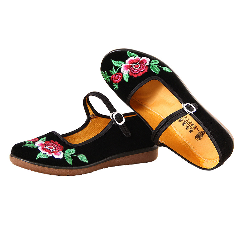 New Old Beijing Embroidered Cloth Shoes Flat Black Women'S Shoes Soft Sole Dance Hotel Work Shoes