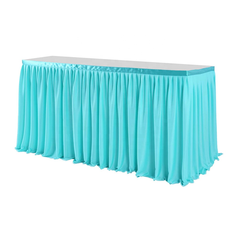 Aomiss Wholesale Blue Custom Table Skirt Square Table Skirting Wedding Table Skirt