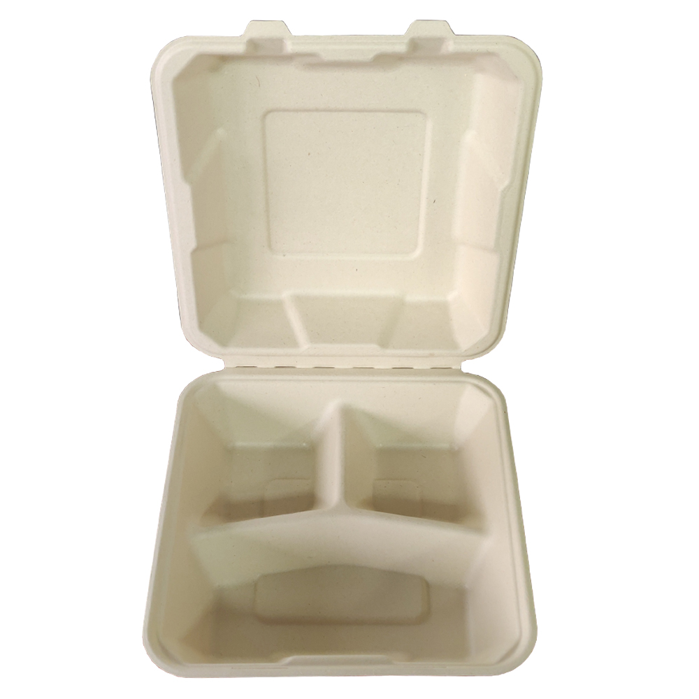 Горячая продажа Sugarcane Clamshell Bagasse контейнер для еды отсек одноразовая посуда