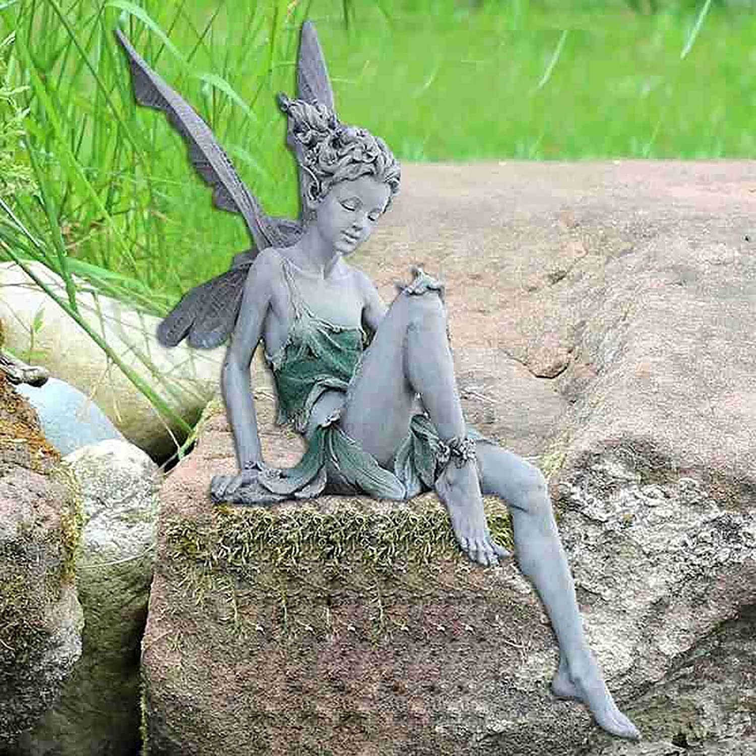 Yizc Sitting Fairy Garden Statues Resin Flower Fairy Outdoor Statue Lifelike Garden Figures Sculptures Angel Statues Ornaments