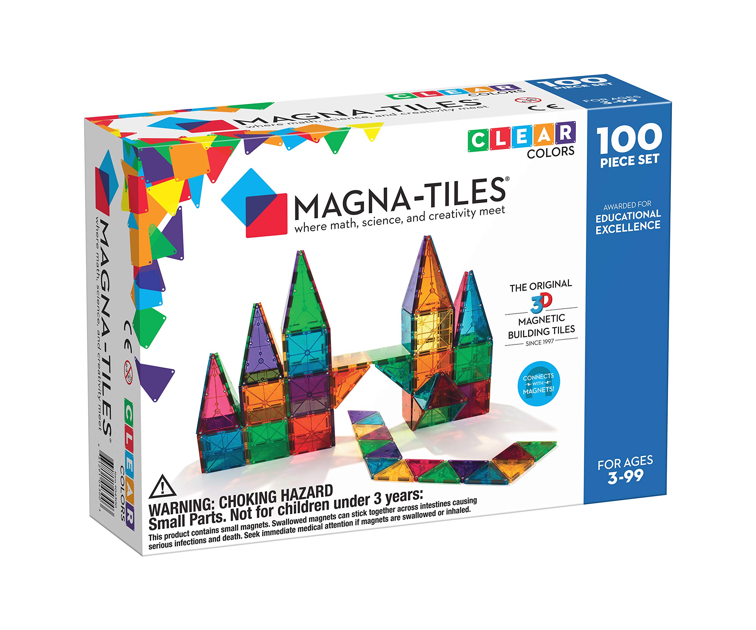 Amazon hotselling Preschool Age Magna-Tiles Clear Colors 100 Piece Block set for Boys & Girls