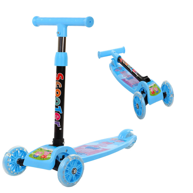 Popular Kids Scooter 3 PU Flashing Wheels No Battery One-legged Kick Scooters Four Heights One Key Folding Non-slip Handlebar