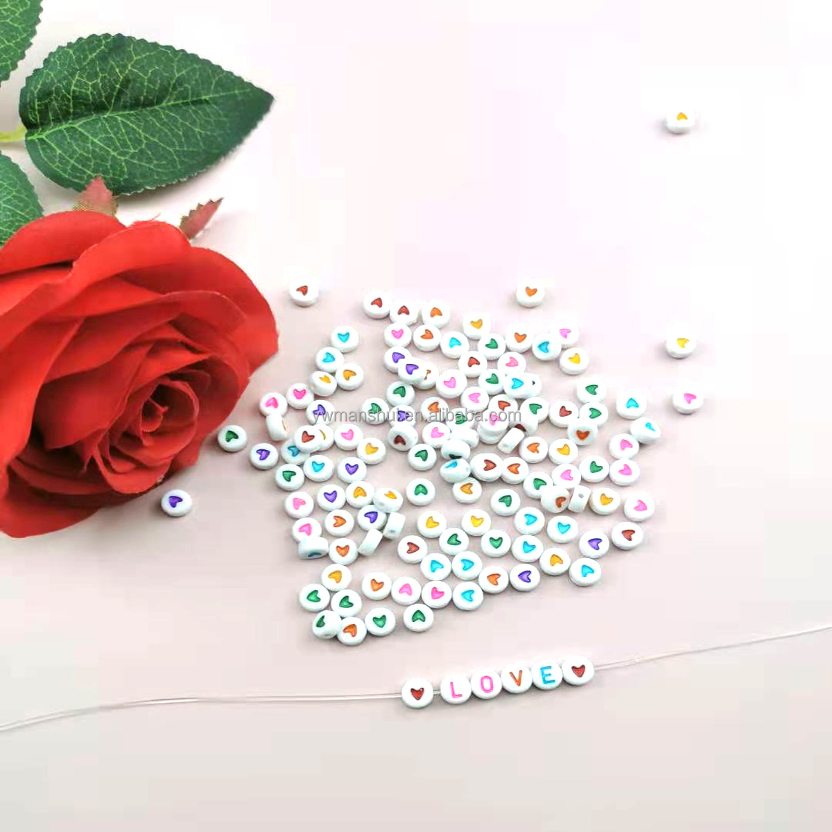 100PCS Acrylic Alphabet Cube Beads Heart Design Beads For DIY Jewelry Making