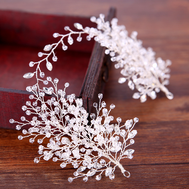 Rhinestone Beaded Tiara Bridal Crown Headband Women Headpiece Floral Wedding Hair Accessories Crystal Bride Hair Jewelry