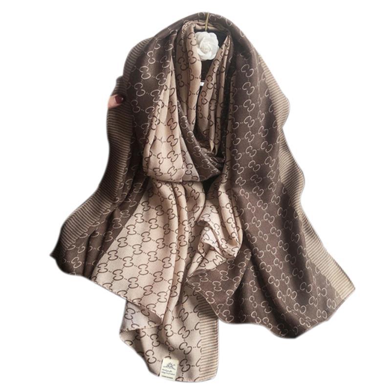 Trendy Other Scarves Keep Warm New Fashion Korean Style Famous Brand CC Letter Polyester Light Weight Fabric Scarf for Women