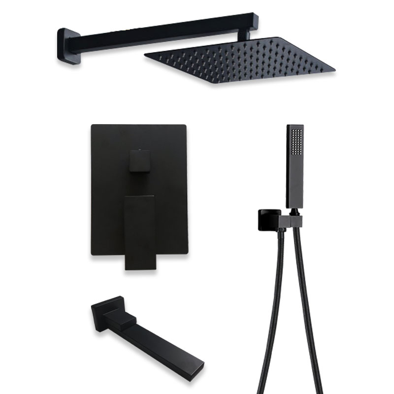 Concealed Black Bathroom Faucets Shower Set,12 Inch Rain Shower Mixer Shower System Faucet Set,Wall Mount Copper Shower Set