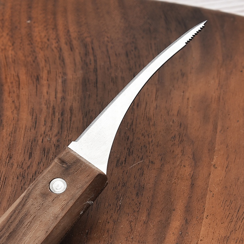 2021 Best-Selling Stainless Steel Multifunctional Shrimp Peel Thread Knife With Wooden Handle