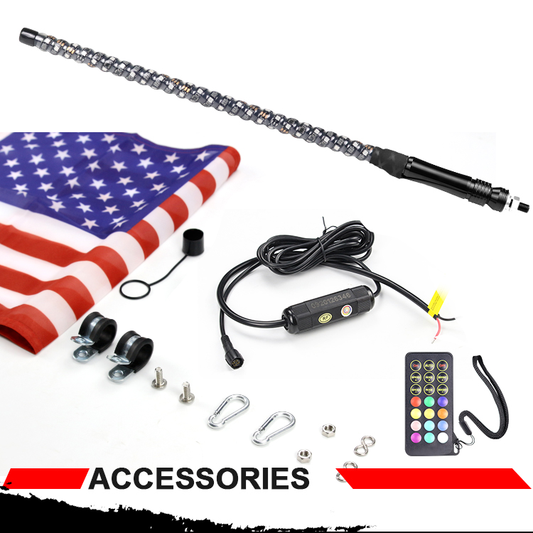 3ft Led Whip Light Rgb Waterproof Remote Control Wholesales Buggy Whip 12v Led Lighting Led Flag Pole Whip Lights