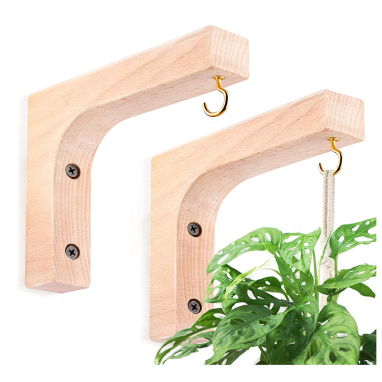 Factory shipment natural 2 pack hanging plant nordic wall wood dec hook