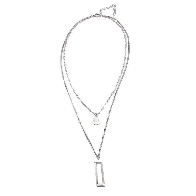 Drop Shipping Service Non Tarnish Stainless Steel Rectangular Pendant Initial Double Layer Stainless Steel Necklace