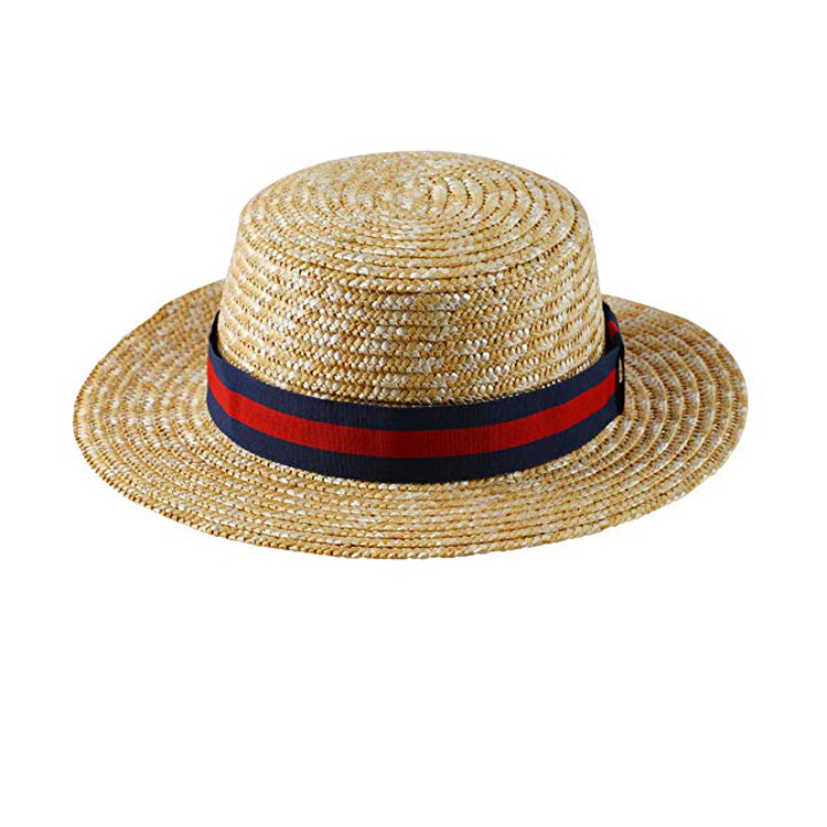 Wholesale Summer Beach Flat Top Boater Straw Hats Summer Women Wheat Woven Straw Hat