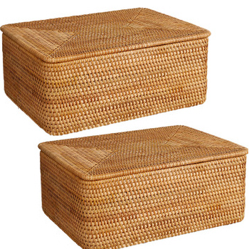 Custom environmentally friendly handmade rattan wicker rattan storage basket with lid handle basket
