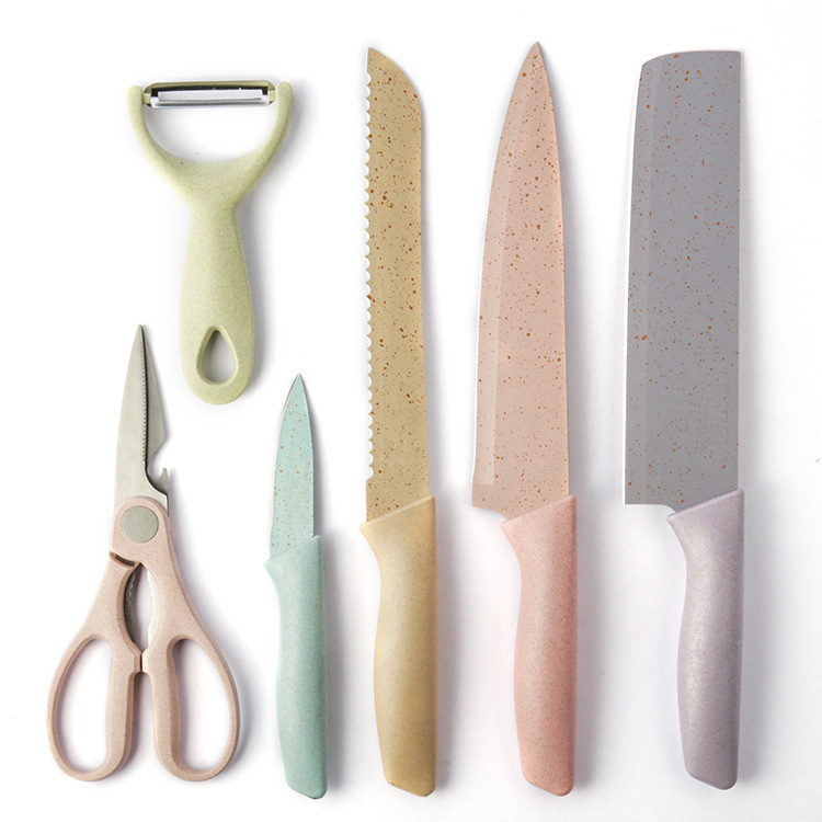 6 Pcs Wheat coating Cooking Accessories Colorful Knife Set Stainless Steel Knife Set For Kitchen