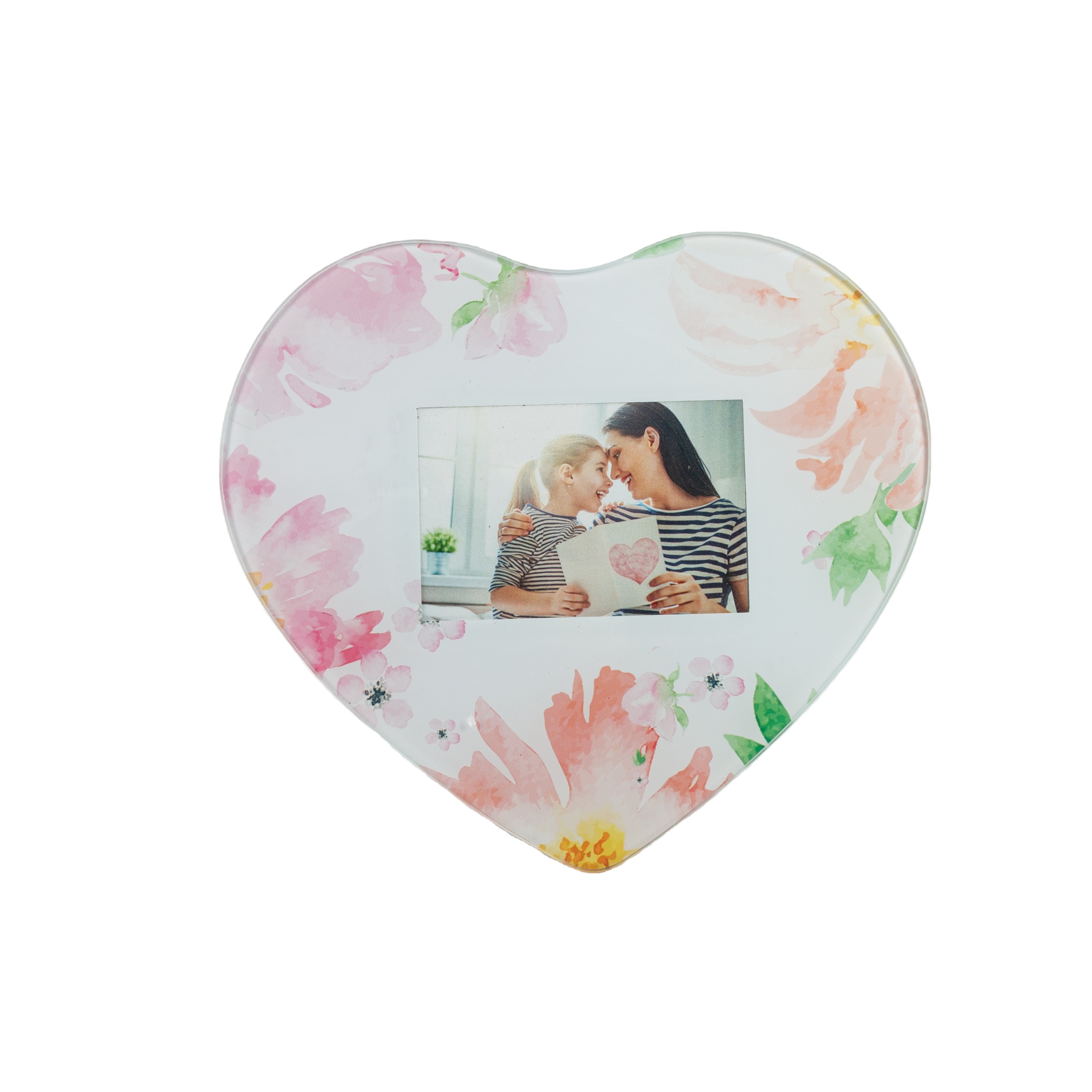Valentine's Day transfer Wholesale heart shape glass picture photo frame for colour paper background