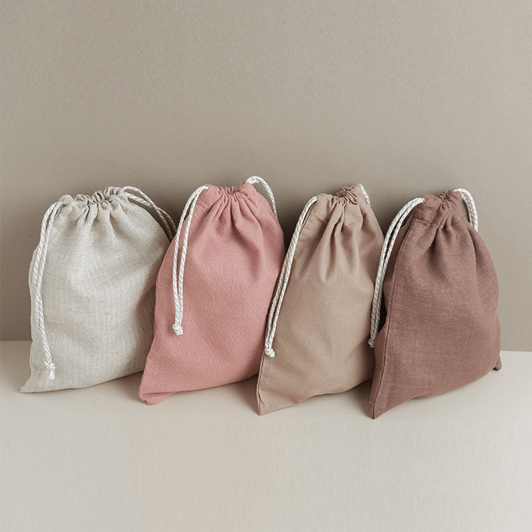 Wholesale Custom Logo Printed Double String Gift Canvas Cotton Dust Drawstring Bag