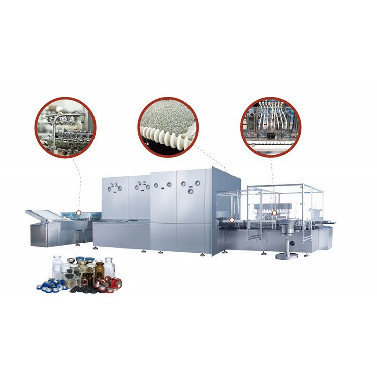 Vial bottle washing, drying, filling and stoppering production line