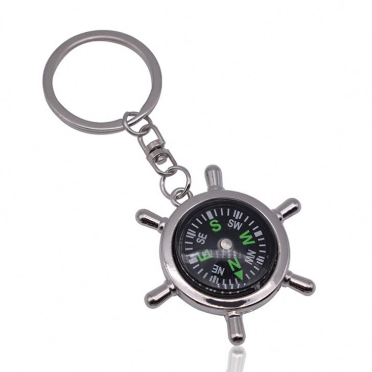 Metal Keychain Compass Rudder Car Keychain navigation