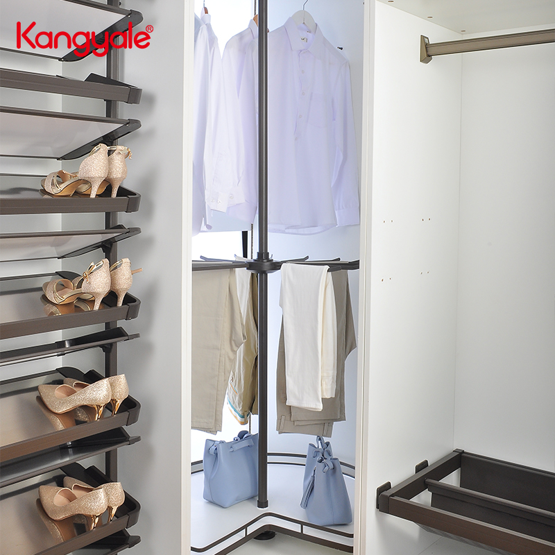 CY0580B-3 Closet Organizer Top-mounted Rotating Pants Hanger Rack For Corner Wardrobe Cabinet