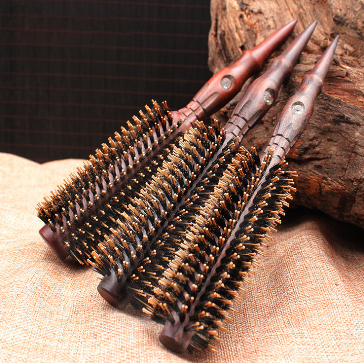 2021 new solid wood bristle straight hair comb aluminum wire heat resistant anti-static hair comb