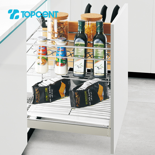 Topcent condiment drawer wire pull out kitchen basket with knife holder