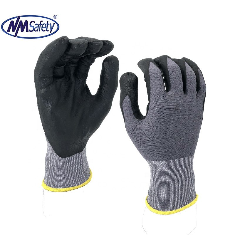NMSAFETY 15 gauge nylon liner coated with micro foam nitrile palm work garden gloves