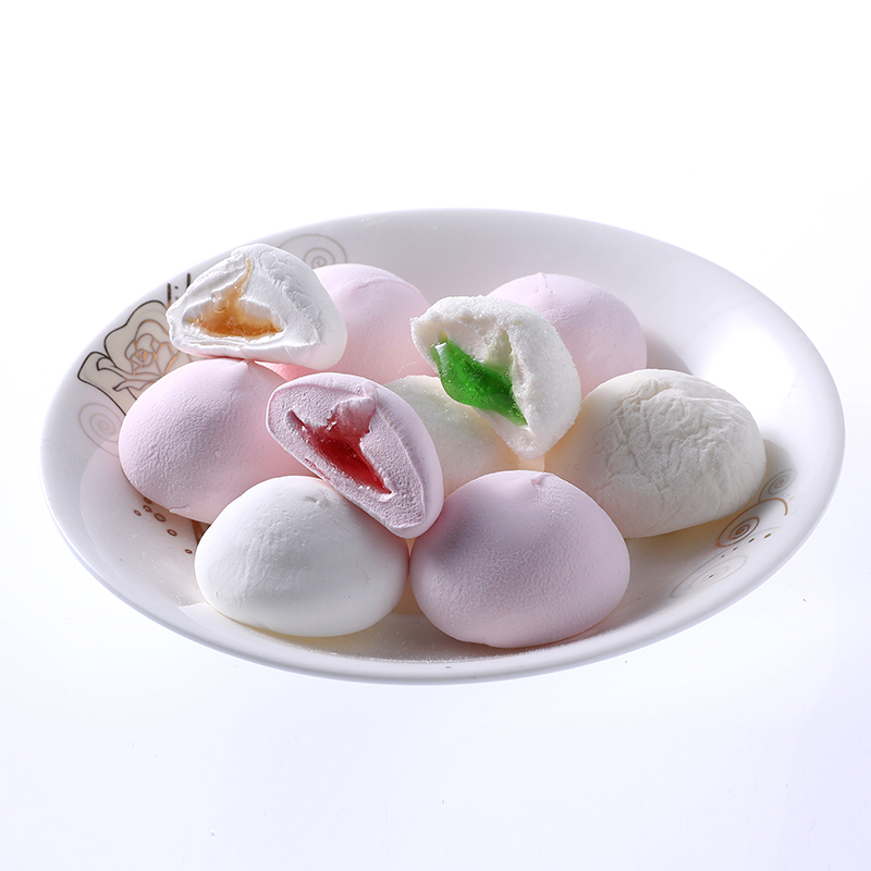 China Manufacturer fruit flavor strawberry jam sandwich big marshmallow candy white marshmallow