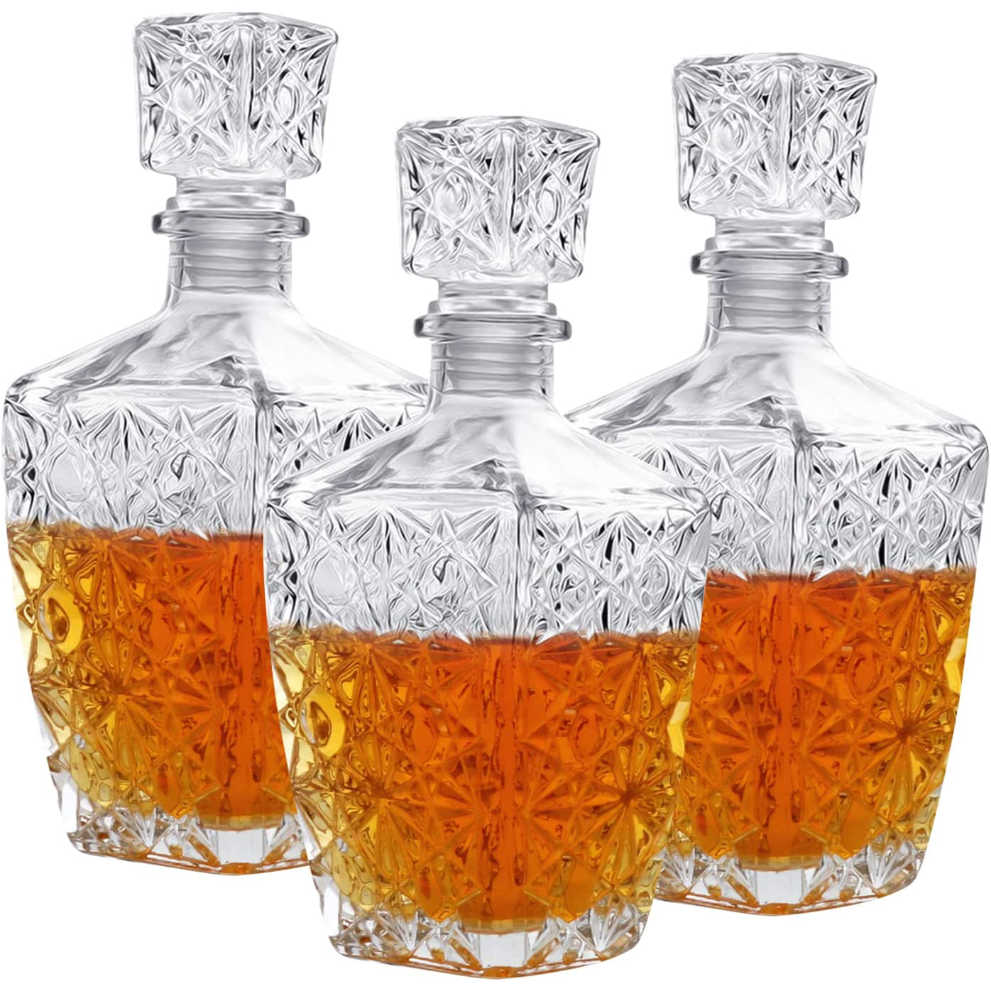 26oz Embossed Pattern Glass Wine Bottle with Lid Glass Decanter For Tequila