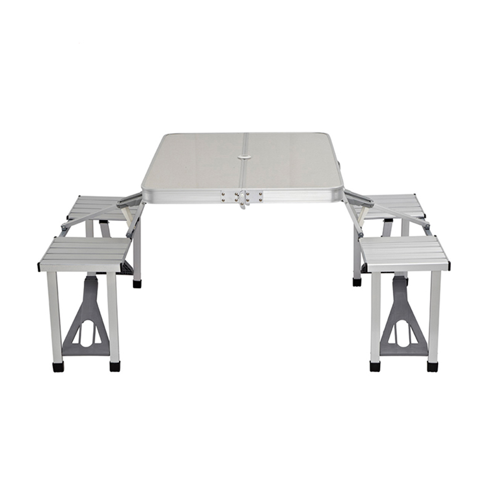 Portable aluminum folding camping picnic table umbrella hole set