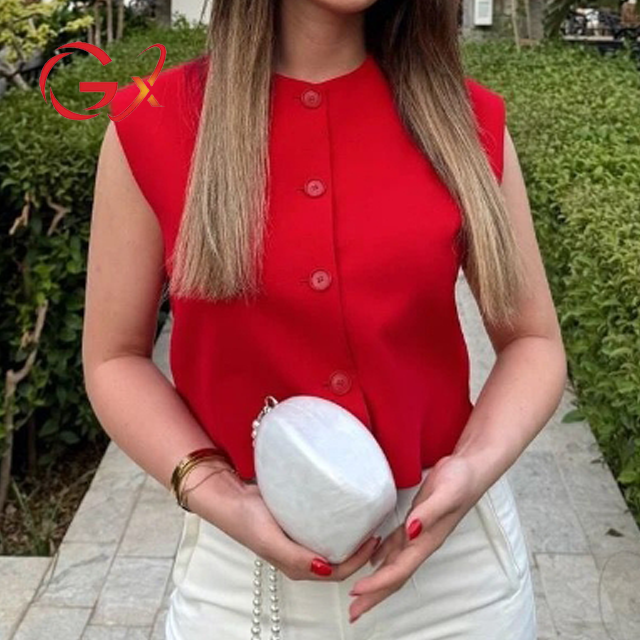 GX2532 Fashion Summer Solid Ladies Top Sexy Blouse Elegant Sleeveless Single Breasted Unique Tops Women