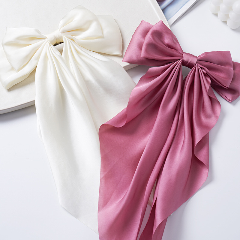 Silky Satin Hair Bows Large Hair Barrettes Ribbon for Girls Long Hair Clips French Barrette Cute Kawaii Bowknot Hairpin