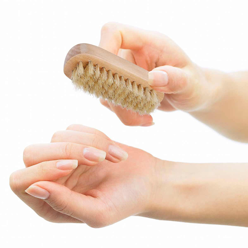 Wholesale Custom Wooden Nail Cleaning Brush Double Side Boar Brislte Nail Scrub Cleaning Dust Brush