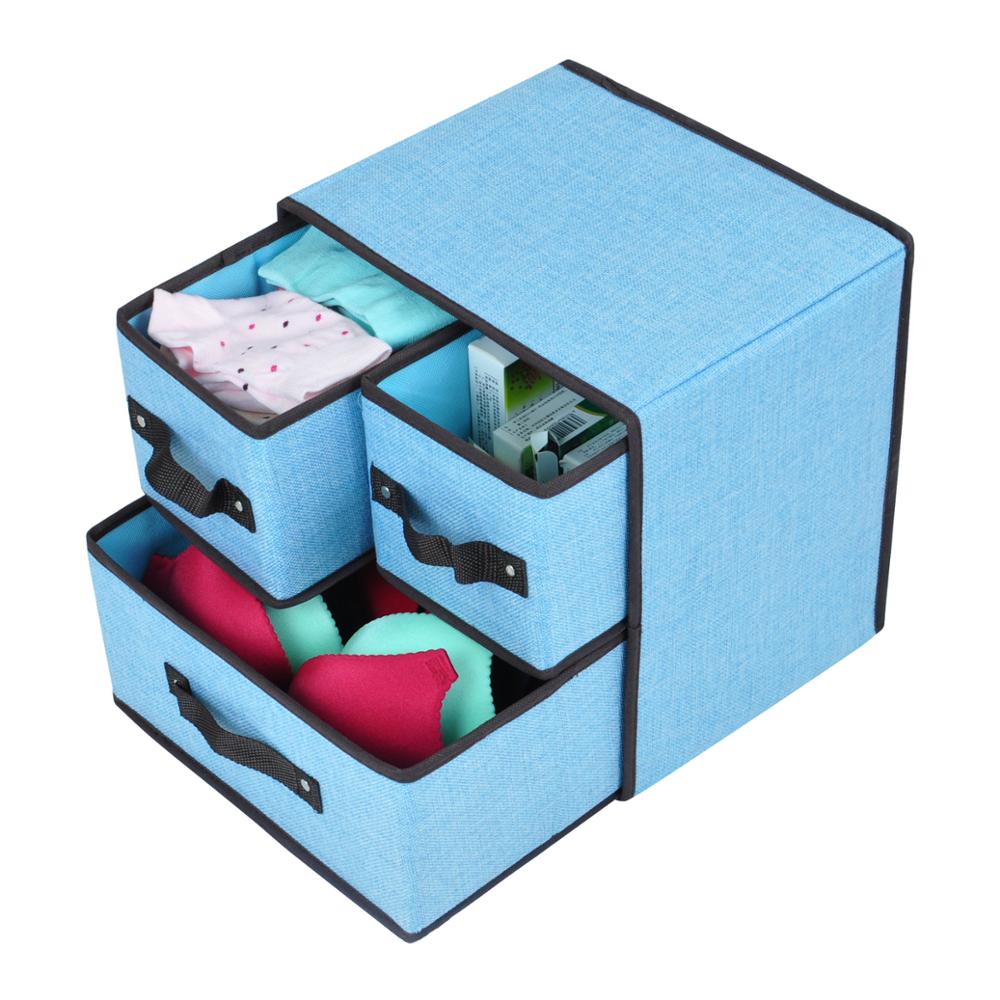 Justop Drawer Organizer Nonwoven Collapsible Storage Boxes- Pure Closet Organizer Basket For Bras, Underwears ,3 Sets,Natural Bl
