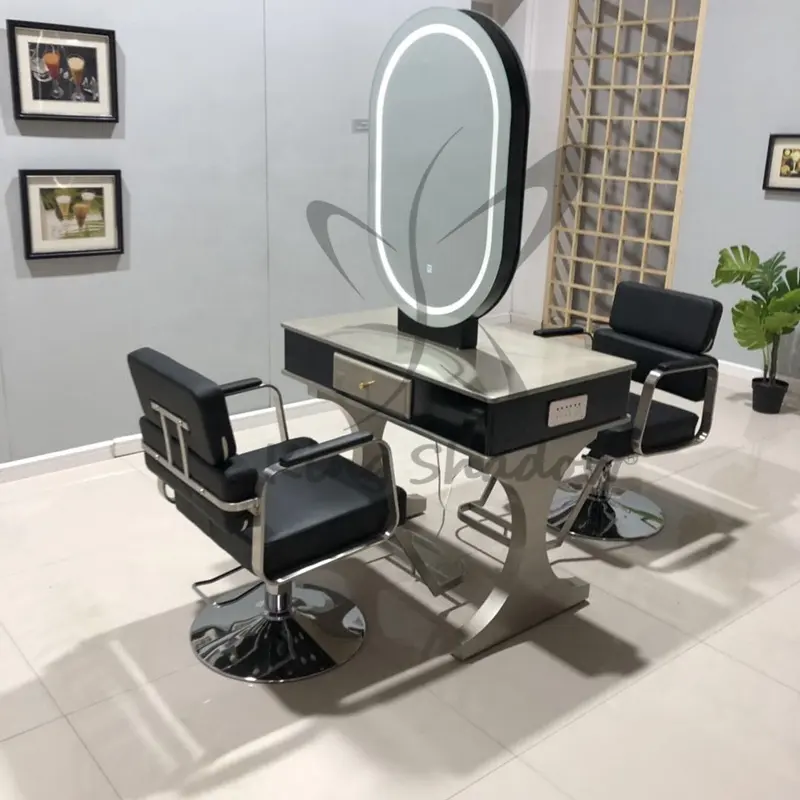 hair salon furniture set double sided hair hair salon mirror station with LED