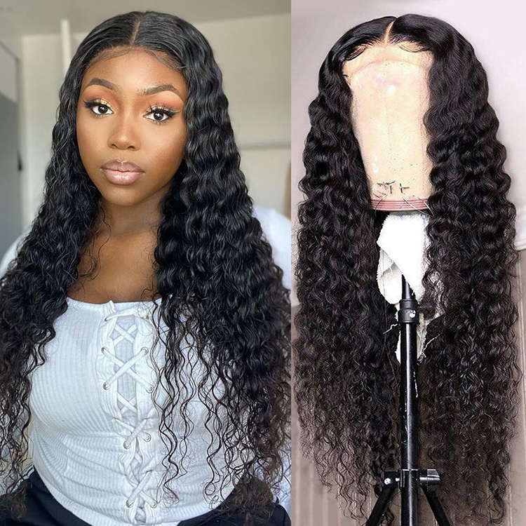 No Shedding No Tangle Deep Wave Hd Transparent Lace Front Wig Virgin Human Hair Wig For Black Woman