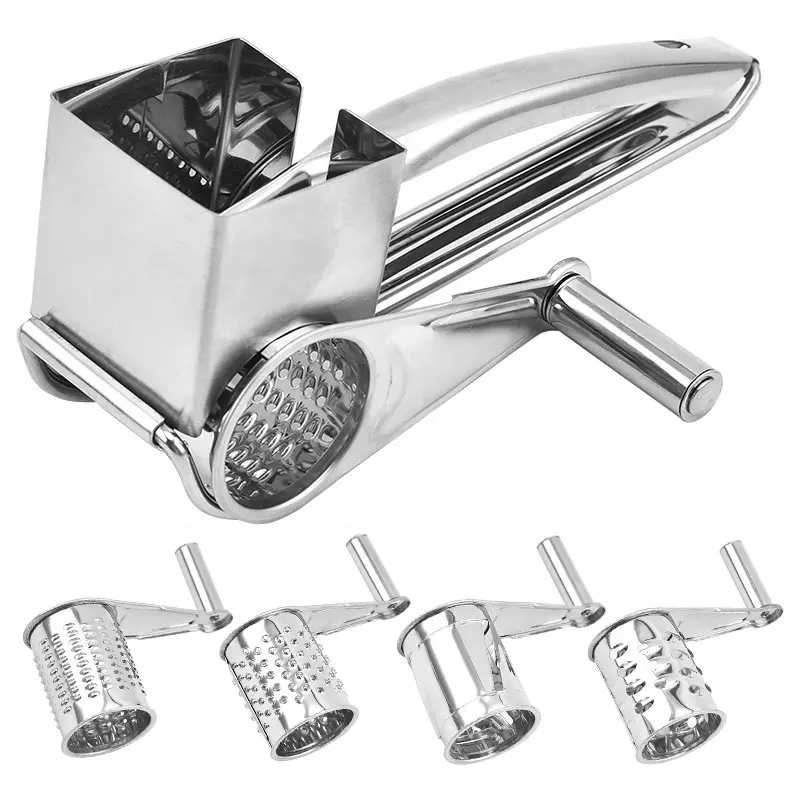 Kitchen Tools Stainless Steel Classic Rotary Cheese Grater Cheese Peeler With 4 Drum Blades