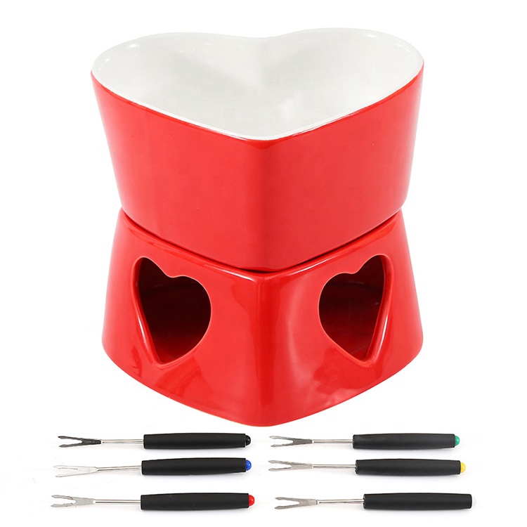 Wholesale custom mini candle warmer ceramic hot pot heart shape chocolate fondue set