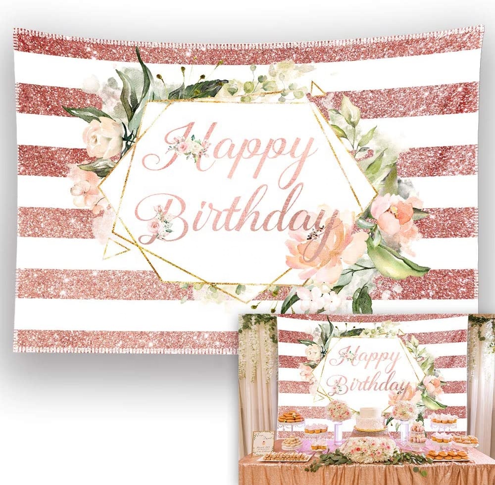 7x5ft Durable/Soft Fabric Rose Gold Birthday Backdrop Photography Background Sweet 16 30th Girl Women Bday Party Supplies