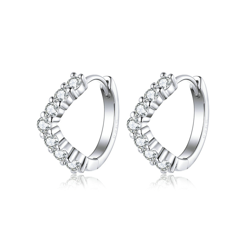 Fashion v-shaped zircon hoop earrings platinum plated geometric earrings minimalist fashion ears sterling silver 925 earrings