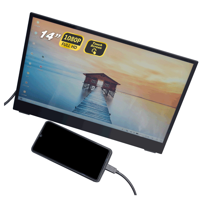 14 дюймов портативный монитор 1080P с сенсорным экраном FHD эффективный USB Power IPS Уход за глазами легкий Совместимость с ОС Mac, ПК